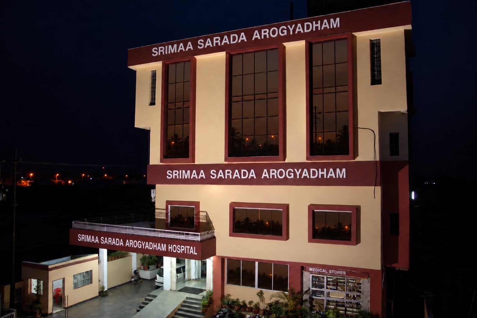 Exterior of SriMaa Sarada Arogyadham on Ring Road No. 1 in Raipura, Raipur